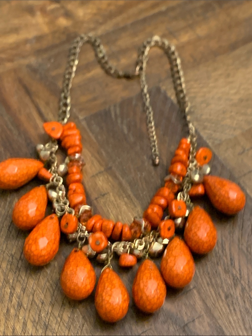 Vintage 70/80s Orange Chunky Teardrop Statement Necklace - Women Jewelry